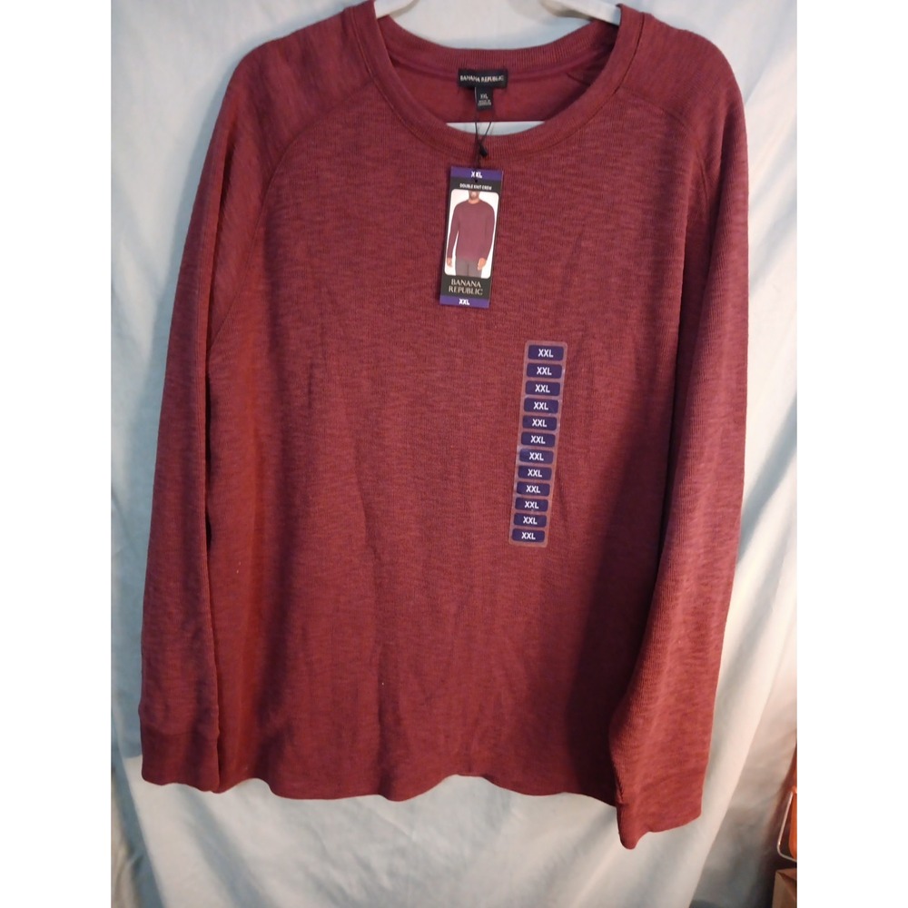 NEW MENS XXL BANANA REPUBLIC LONG SLEEVE DOUBLE KNIT CREW NECK SHIRT Burgandy
